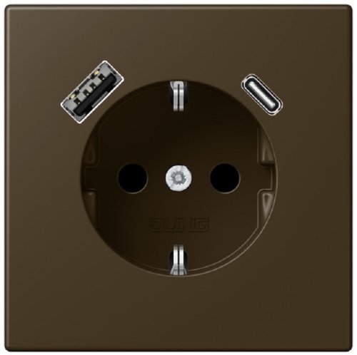 Розетка с заземлением +2хUSB тип A+C без рамки Jung LS990 metal 1-м. античная латунь картинка